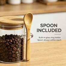Airtight Clear Glass Storage Canister With Bamboo Lid And Built‑In Side Wooden Spoon, Kitchen Food Container For Tea, Sugar, Spice, Nuts, Dried Fruit, Home Kitchen Organizer. - View 2