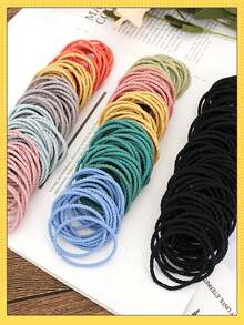 50pcs/20pcs/10pcs/1pc High Elastic Polyester Spiral Woven Material Morandi Macaron Multicolor Solid Color No Pattern Minimalist Basic Style High Elasticity Durable Hair Ties Not Easy To Break Not Damaging Hair Thin Hair Bands For Girls Students Daily Commute Hair Styling - Color: Random - View 8