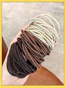 50pcs/20pcs/10pcs/1pc High Elastic Polyester Spiral Woven Material Morandi Macaron Multicolor Solid Color No Pattern Minimalist Basic Style High Elasticity Durable Hair Ties Not Easy To Break Not Damaging Hair Thin Hair Bands For Girls Students Daily Commute Hair Styling - Color: Random - View 6