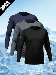 Men's Breathable Sun Protection Long Sleeve Sports T-Shirt, Outdoor Hiking Fitness Quick-Dry Crew Neck Top - Multicolor - View 3