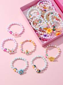 24pcs Kids Polymer Clay Bracelet Gift Set, Fruit Flower Beads Unicorn Pendant, Girls Party Jewelry Birthday Gift - Multicolor - View 10
