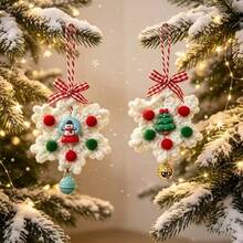 1pc Christmas Decorations Handmade Knitted Christmas Snowflake Ornament Yarn Snowflake Decor Christmas Tree Window Hanging Bell Ornament Christmas - Multicolor - View 4