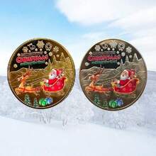 1pc-Santa Claus Commemorative Coin With Reindeer Sleigh Design, Christmas Collectible, Festive Display, Christmas Gifts, Stocking Stuffers - Multicolor - View 9
