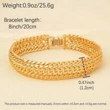 2pcs/Set 14K Gold Plated Copper Wide Cuban Chain Jewelry Set, Chunky Personalized Necklace & Bracelet, Vintage Hip Hop Daily Party Fashion Accessories, Unisex - Gold - View 6