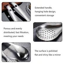 Stainless Steel Strainer, Durable Kitchen Utensil, Suitable For Cooking, Frying, Serving, Perfect For Parties, BBQ, Christmas And Daily Home Use, Practical Kitchen Strainer - Silver - View 3