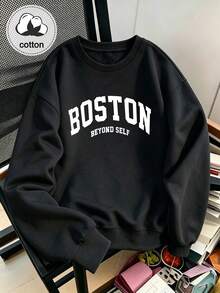 Women's Crew Neck Pullover Sweatshirt, Casual English Letter Print, Suitable For Graduation Season And Daily Wear - Black - View 4