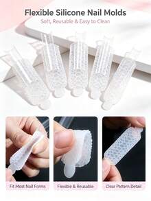 Reusable Textured Silicone Nail Extension Molds, 3D Embossed Pattern Double-Sided Nail Molds, DIY Polymer Gel Nail Art Tools, Suitable For Salon And Home Use - Multicolor - View 2