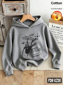 Autumn/Winter 3 Pieces Set Girls Fleece Hooded Sweatshirt, Grey Cotton Long Sleeve NO! RISE NO! STO, For Faith! Print Y2K Style - Heather Gray+Heather Gray+Heather Gray - View 3
