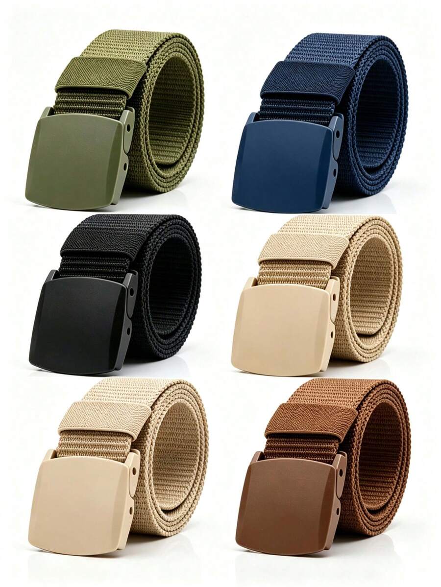 1pc Multi-Color Nylon Belt, Unisex Business Versatile Tactical Style, No Metal Plastic Buckle, Student Outdoor Commute Waist Belt - Multicolor - View 1