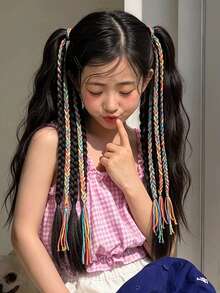 1pc Multi-Strand Braided Synthetic Ponytail Hair Extension With Elastic Hair Band, Long Square Braid Dreadlock Ponytail Hair Piece, Children's Holiday Party Costume Hair Accessory - Multicolor - View 7
