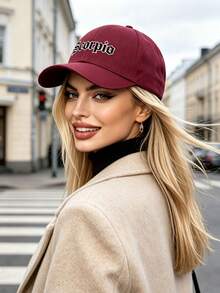 1pc 12 Zodiac Signs Baseball Cap, Retro Gothic Letter Print Red Dad Hat,Adjustable Unisex Casual Hat, Ideal Festival Party Daily Accessory ‑Lover Gift - Burgundy - View 4