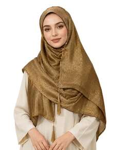 1pc Metallic Glossy Ribbon Shawl Scarf For Women, Shiny Outer Layer For Banquet Dress, Fashionable Daily Outfit - Multicolor - View 3