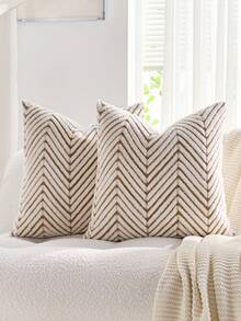 1pc Brown & White Bohemian Geometric Plush Decorative Pillow Cover (Pillow Insert Not Included), Reverse Side In Fleece Fabric, Square Cushion Cover, Holiday Home Pillow Decor, Soft & Comfortable Plush Material, Modern Decor For Sofa, Home & Bedroom,Fall Decor,Autumn Decor,Room Decor - Brown and White - View 2
