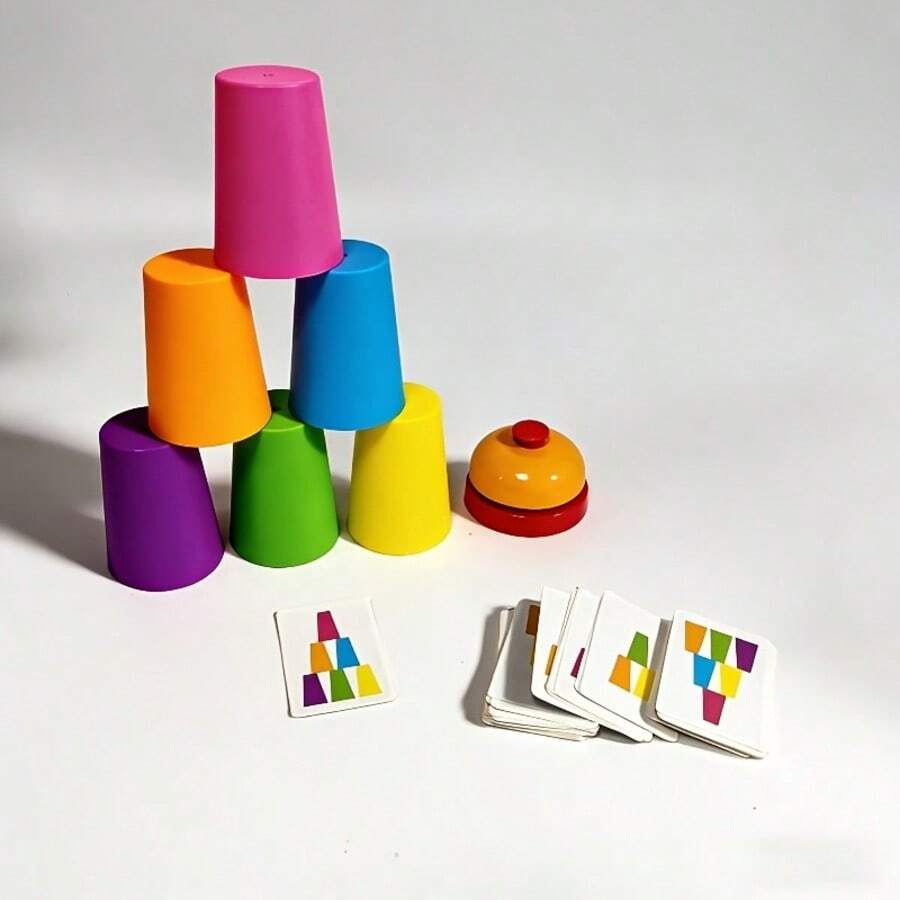 Memory Stacking Cups Game, Matching And Stacking Cups, Children's Matching And Stacking Toys, Competitive Stacking Cups Toys, Fast Stacking Cups Game Set With Bells And Pattern Cards, An Educational Competitive Game, Christmas Gift, Christmas Decoration