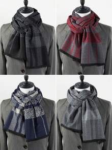 1pc Men's Water Ripple Pattern Office Street Casual Polyester (Polyester) Scarf Neck Warmer Autumn/Winter Warm Versatile Faux Cashmere Scarf For Suit And Coat - Multicolor - View 1