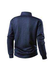 Men's Spring/Autumn Textured Long Sleeve Sweatshirt, Solid Color Stand Collar Casual Versatile Sweatshirt - Blue - View 3