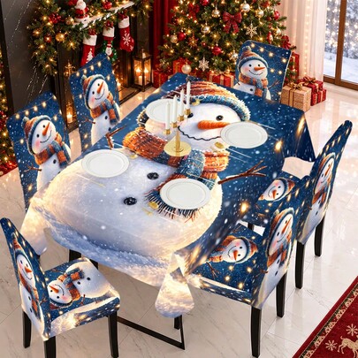 1/4/6/Juego de fundas para silla con estampado de muñeco de nieve navideño, adecuado para interiores del hogar, restaurante, hotel, opción ideal para decoración moderna diaria, la funda elástica para silla es lavable