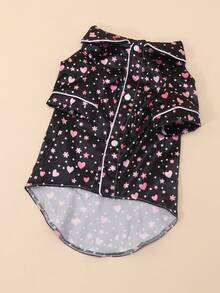 1pc Lightweight Breathable Thin Satin Non-Elastic Cartoon Heart Star Print Pet Pajamas Black Button-Up Pet Loungewear, Suitable For Small Dogs Indoor Wear (Size Runs Small, Recommend Ordering 1-2 Sizes Up) - Black - View 5