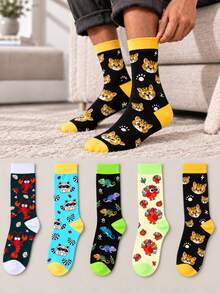 5 Pasang Kaos Kaki Pria Setengah Betis, Motif Kartun Hewan Musim Semi/Musim Gugur, Pola Warna-warni yang Menyenangkan, Kaos Kaki Panjang Kasual, Lembut, Nyaman, Bernapas, dan Tahan Lama, Kaos Kaki yang Dipersonalisasi, Cocok untuk Perjalanan Sehari-hari, Santai di Rumah, Pakaian Jalanan, Olahraga, Perjalanan, Hadiah untuk Pria - MultiWarna - View 1