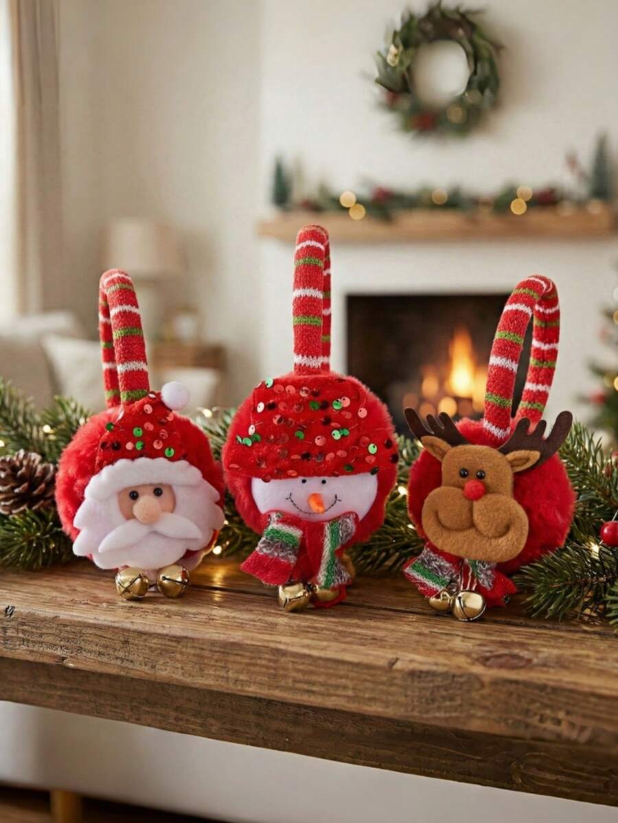2 buah Penutup Telinga Dekorasi Natal untuk Pesta, Motif Kartun Santa Claus, Penutup Telinga Hangat - MultiWarna - View 1