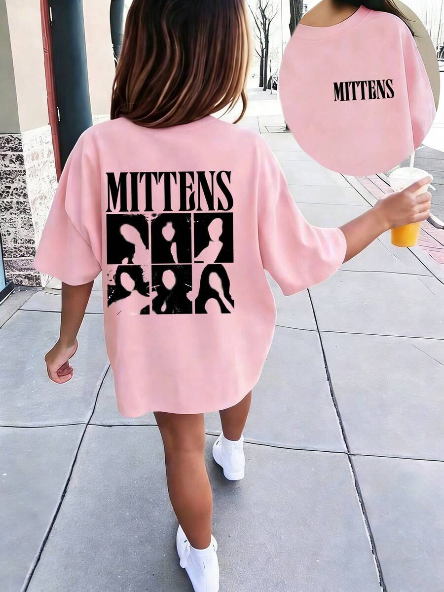 Teen Girl Casual Fun Print Crew Neck Pullover Short Sleeve T-Shirt Summer Top - Pink - View 1