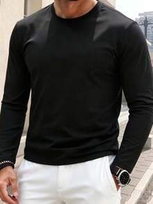 3pcs/Pack Men's Spring/Autumn Sports T-Shirt, Solid Color Long Sleeve Classic Versatile Fashion Top - Multicolor - View 9
