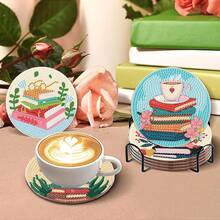 8pcs Christmas 5D DIY Diamond Painting Coaster Kit, Full Drill Rhinestone Art Cup Mat, Non-Slip Handmade Table Decor, Xmas Craft Gift For Adults Kids - A - View 5