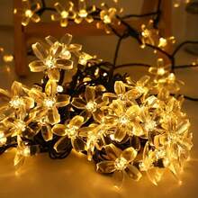 Outdoor Solar Powered Cherry Blossom Fairy Lights, 100 LED 3D Flower Shaped String Lights, Waterproof And Sun-Resistant, Solar Powered , Multiple Lighting Modes Switchable. 12m Long Cable Convenient For Wrapping Greenery, Fences, Tree Trunks, Suitable For Yard, Patio, Lawn Decoration, Wedding, Proposal Scenes, Social Media Photo Spots, Creating Warm And Romantic Outdoor Atmosphere Decorative String Lights. - Solar Cherry Blossom Lights - View 6