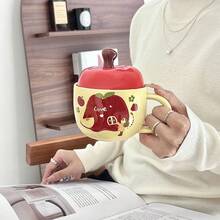 1pc Red Apple Ceramic Mug With Lid, Suitable For Gift For Best Friend, Girls, Cartoon Creative Birthday Gift For Girls, Christmas, Christmas Eve, Valentine's Day, Various Holiday Gifts - Multicolor - View 8