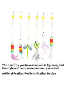 3PCS/5pcs/8pcs Random Style Hanging Cat Toys With Bells | Artificial Feathers | Bite-Resistant | Stimulate Cat's Hunting Instinct | And Durable Material | Multiple Designs | With Pleasant Bells, Simulate Hunting Fun | Designed For Indoor And Outdoor Cat Interaction | Physical Sound | No Battery Required - Multicolor - View 11