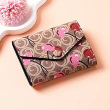 1pc Cherry Print Women's Trifold Small Wallet, Fashionable Mini Clutch Purse, Large Capacity Multi-Card Slots Credit Card Holder Coin Pouch - Multicolor - View 6