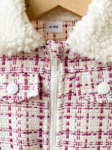 Autumn/Winter Baby Girl Pink Plaid Lamb Fleece Patchwork Sweet & Cool Stylish Versatile Outdoor Jacket - Pink - View 9