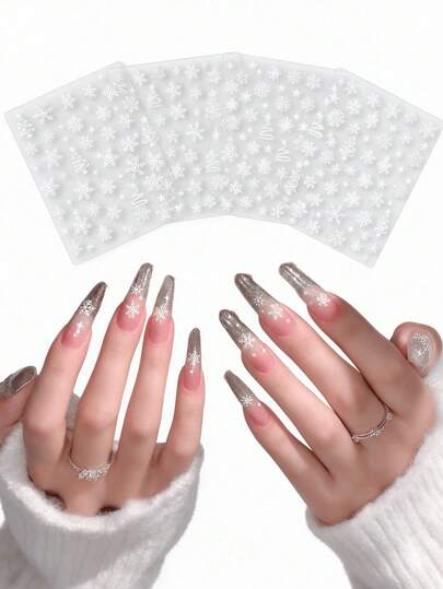 3pcs Christmas Nail Stickers 3D Self-Adhesive Snowflake Nail Art Stickers White Snowman Santa Claus Funnel Nail Art Supplies New Year DIY Nail Stickers