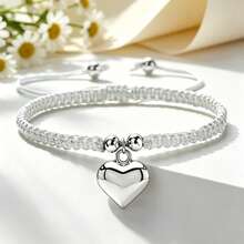 1Pc Multicolor Handmade Braided String Bracelet Silver Big Heart Pendant Rope Bangle For Women Couple Cute Casual Jewelry Gift - Large Silver Heart - View 1