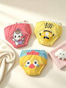 3pcs Baby Leak-Proof Training Pants, Cute Bear Cow Cat Print, Washable Diaper-Free Training Underwear - Multicolor - View 11
