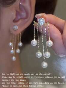 1 Pair Fashionable Beaded Tassel Earrings - Yellow Gold - View 3