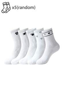 1/5/10 Pairs Couple Matching Heart Socks, Minimalist Love Letter Pattern, Versatile For Daily Wear - Multicolor - View 16