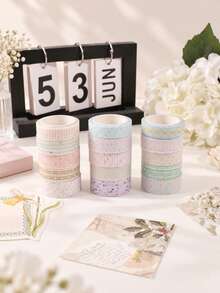 5 Rolls/Box Simple Pattern Glitter PET Tape Set, 3 Widths Of Stylish Tape, Perfect For School Supplies, Crafts, And Gift Wrapping, A Handbook Gift For Friends - Sets - View 6