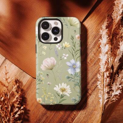 18 Pro Max Case| Soft Green Wildflower Art Phone Case, Cottagecore Floral, Boho Botanical, Compatible With IPhone 18/17/16/15/14/13/12/11 Pro/Pro Max,