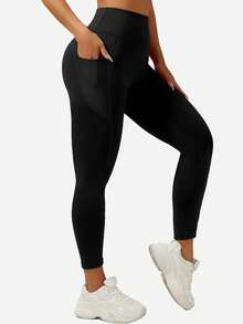 3pcs/Set Women's Thermal Lined Thickened Sports Leggings With Side Pockets, Autumn/Winter - Multicolor - View 3