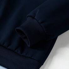 Men's Autumn/Winter Warm Minimalist Fleece Pullover Sweatshirt, Daily Home Casual Commute, Outdoor Sports, Fleece Lining For Extra Warmth, Simple Round Neck Design - Navy Blue - View 4