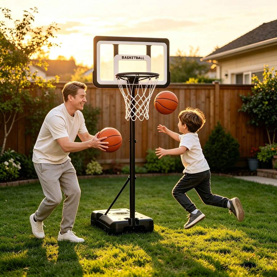 8FT Adjustable Portable Basketball Hoop System Net Stand Heavy Duty Indoor Outdoor Basketball Shooting Stand 148-250cm Height - Black - View 1