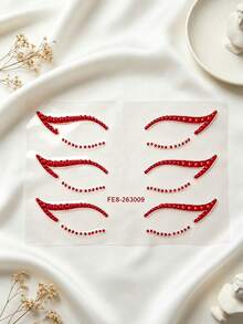 1pc Red Rhinestone Eyeliner Sticker, Self-Adhesive Crystal Eye Tail Decoration Sticker, Upper Eye Tail Rhinestone Strip + Lower Eyelid Fine Rhinestone Combination Eye Makeup Sticker, Waterproof Shiny Eye Rhinestone Decor, Suitable For EDM Party, Halloween Cosplay - Red - View 8