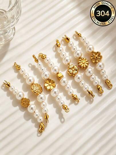1/3Pcs Glass Pearl Flower Connector Charms, Gold Plated Stainless Steel Links, Charms For Jewelry Making, DIY Necklace Bracelet Making Supplies