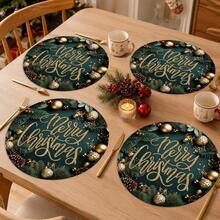 2pcs/4pcs/6pcs/8pcs Merry Christmas Pattern Happy Holiday Kitchen Dining Table Placemats Round Table Mats Round Tablecloth Holiday Tabletop Decor 13.7in X 13.7in Seasonal Home Decor Round Design Holiday Decoration Thickened Linen Material - Multicolor - View 8