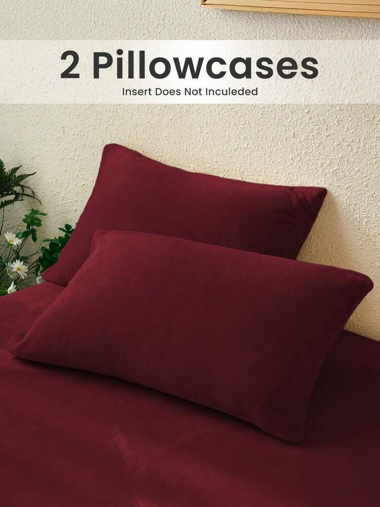 2pcs Warm Crystal Velvet Pillowcases, Burgundy Pillowcases, Bedding, Decorative Pillowcases, Room Decor, Home Decor, Comfortable And Easy To Care, Breathable, Suitable For Living Room, Dorm And Hotel, Autumn Decor, Winter Decor, All Season Use, Pillow Insert Not Included - Burgundy - View 2