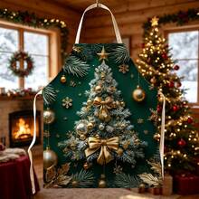 1pc Christmas Tree Print Apron - Sleeveless Design, Durable And Comfortable Fit, Cedar With Gold Bow Christmas Ball Pattern, Suitable For Cooking, Baking And Home Cleaning, Household Cleaning, Housework Apron, Hand-Painted Handmade Gardening Apron, Fun Holiday Gift - Multicolor - View 8