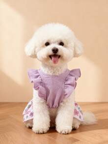 LUCKIE PAW 1pc Pink Bow Colorful Polka Dot Shoulder Strap Pattern Print Flutter Sleeve Elegant Princess Style Tulle Dress Suitable For Chihuahua Small Dogs Wedding Dog Clothing Pet Dress For Cats And Dogs Indoor And Outdoor - Multicolor - View 8