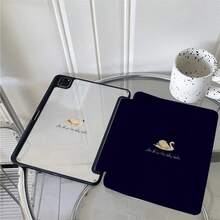 1pc Swan Arabic Letter Print Tablet Protective Case, Foldable Stand, Multi-Angle Viewing, Suitable For Work And Entertainment, With Pen Slot, Compatible With IPad Pro 2024/Air M3/A16 2025, Compatible With Xiaomi, Compatible With Samsung, Compatible With Huawei MatePad - Multicolor - View 4