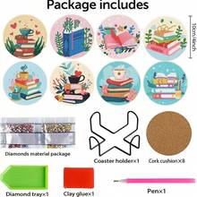 8pcs Christmas 5D DIY Diamond Painting Coaster Kit, Full Drill Rhinestone Art Cup Mat, Non-Slip Handmade Table Decor, Xmas Craft Gift For Adults Kids - A - View 8